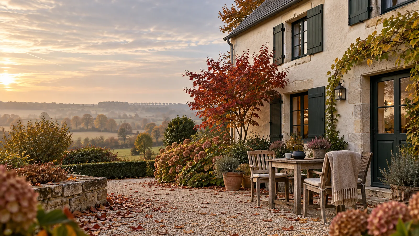 Maison de village rénovée avec terrasse et jardin aux couleurs d'automne