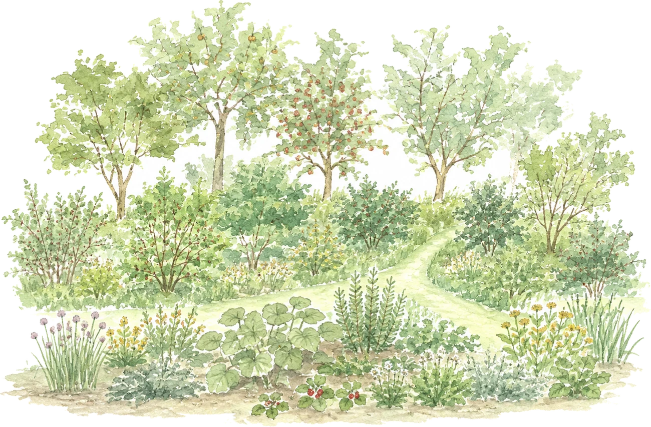 La forêt comestible : arbres fruitiers, arbustes et plantes vivaces en strates